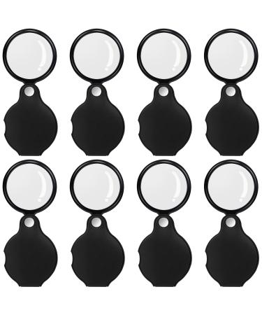 8 Packs 10X Mini Magnifying Glass Folding Pocket Magnifying Glass with Black Rotating Protective for Reading, Books, Jewelry…