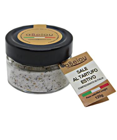 aBeiou. Sea Salt with Black Truffle 120g Extra Gourmet Product 100% Italian Sicilian Salt Vegan Vegetarian Gluten Free Summer Truffle Delicatessen Ideal for Gifts and Cooking.