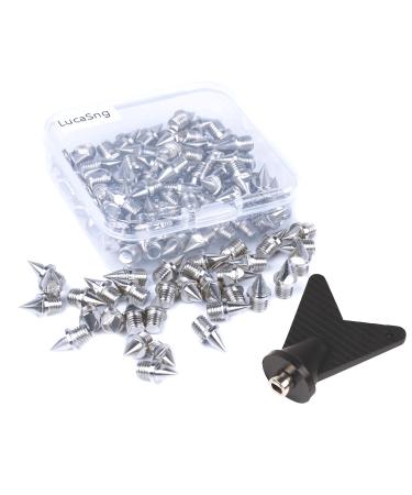 1/4 Inch Track Spikes 110pcs Stainless Steel Pyramid Shoe Spikes with Spike Wrench for Track and Cross Country Replacement Spikes for Sprint Sports Short Running Shoes Silver