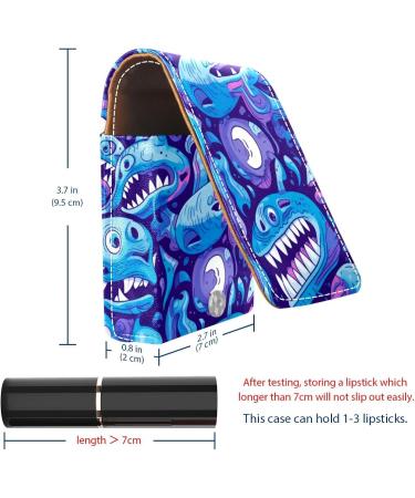 Travel Lipstick Organizer Case | Portable Makeup Bag with Mirror | Abstract Blue Cartoon Dinosaur Design - Buy Online on GoSupps.com