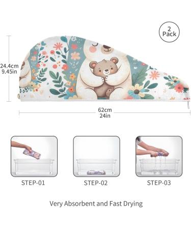 Cute Mom Hugging Baby Bear Hair Towel 2 Pack - Super Absorbent Quick Dry Hair Turbans for Women & Girls - Buy Online on GoSupps.com