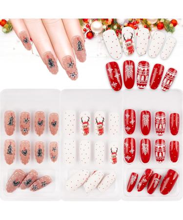 72 Piece Long Christmas False Nails | Press on Coffin Nails for Women | Festive Snowflake & Star Nail Decorations | Elk & Christmas Tree Design - Buy Online on GoSupps.com