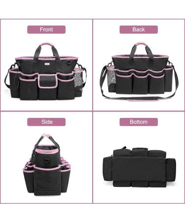 LoDird Cleaning Caddy Bag - 3 Compartment Organizer with Multifunctional Pockets - Handle and Shoulder Strap - Black/Pink - Buy Online on GoSupps.com