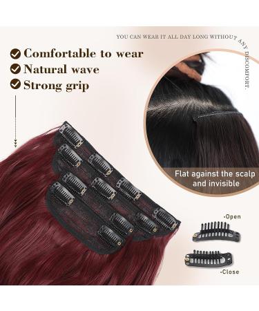 Burgundy Clip in Hair Extensions 4PCS Set | Long Wavy Synthetic Hair 20 Inch | QGZ - Buy Online on GoSupps.com
