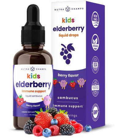 Black Elderberry for Kids Liquid Drops | 10:1 Extract Sambucus Elderberry Syrup for Kids | Sugar-Free European Elderberry Drops Berry Flavor | Immune Support for Children & Toddlers | 4 Month Supply Kids Drops