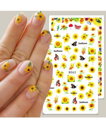 Sunflower Nail Stickers - 3D Self-Adhesive Art Decals for Women - Yellow Daisy & Butterfly Design - Acrylic Nail Supplies for Manicure Tips - Buy Online on GoSupps.com