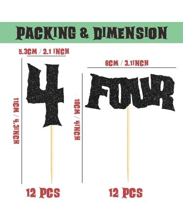 Sumerk 24PCS 4th Birthday Cupcake Toppers Black Glitter Happy 4th Cake Decorations for 4th Birthday Wedding Anniversary Party Decoration Supplies - Buy Online on GoSupps.com