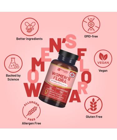 Women s Flora 60 Capsules | Intimate Flora for Women | 20 Billion CFU Added with 15000mg Cranberry, Vitamin C, Fenugreek, Chlorella & Inulin | Bio Cultures for Women's Intimate by Prowise - Buy Online on GoSupps.com