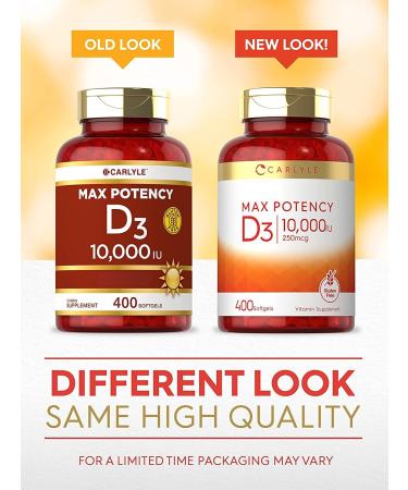 Carlyle Max Potency Vitamin D 10000 IU - 400 Softgels | Boost Immunity & Bone Health - Buy Online on GoSupps.com