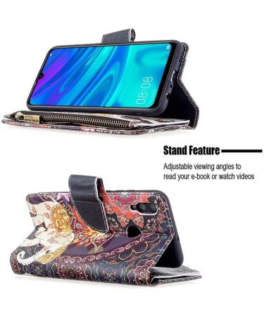 Miago 9 Card Slots Leather Wallet Case for Huawei Y6 2019 - Colorful Zip Flip Shell & Protective PU Leather Cover with Elephant Flower Design - Buy Online on GoSupps.com