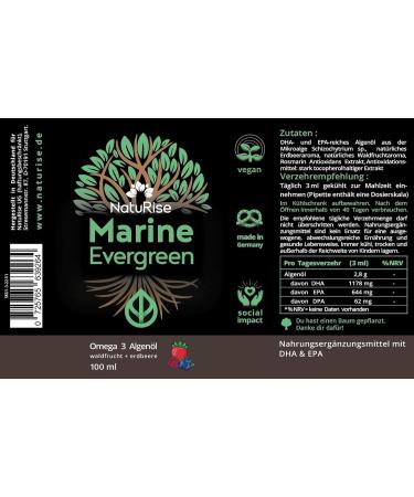 Naturise Omega 3 Vegan Algae Oil - 1884mg DHA EPA & DPA - High Dose 100ml - Lab Tested Triglyceride Form - Pipette with Dosing Scale - UV Glass - Forest Fruit & Strawberry Flavor - Buy Online on GoSupps.com