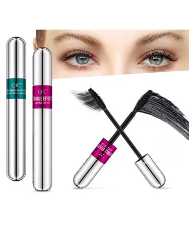 2PCS 4D Silk Fiber Lash Mascara 2 in 1 Vibely Mascara Volume and Length Black Mascara Natural Lengthening And Thickening Effect Smudge-proof (A)