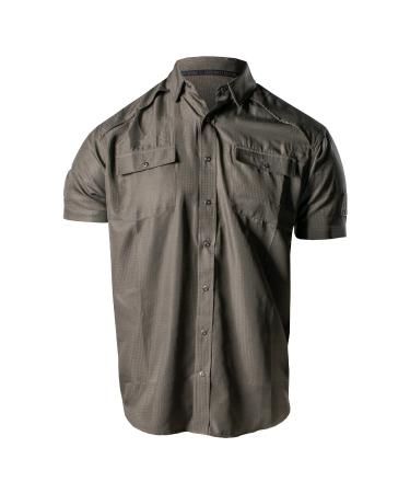 Grunt Style Fishing Shirt Short Sleeve Button Down Olive Small