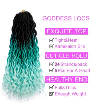 Ouyafei 20 Wavy Faux Locs Braids Crochet Hair 5-Pack - Ombre Green Goddess Locs Synthetic Extensions | 1B/Green/Light Green - 500g Lot - Buy Online on GoSupps.com