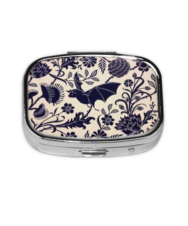 Bat Pattern Print Square Mini Pill Box 2 Compartment Pill Box Portable Pill Box for Home Traveling Bat Pattern One Size
