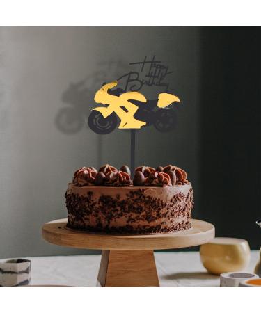 Vanyibro Acrylic Motorbike Birthday Cake Topper Black and Gold Cake Decorations - Buy Online on GoSupps.com