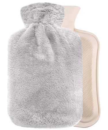 Bonilife Hot Water Bottle with Fluffy Cover-Soft Luxury 2L Large Hot Water Bottle as Great Gift for Women and Men Warm Hot Water Bag for Bed Cosy Nights Pain Relief Back Neck-LightGrey Basic-LightGrey