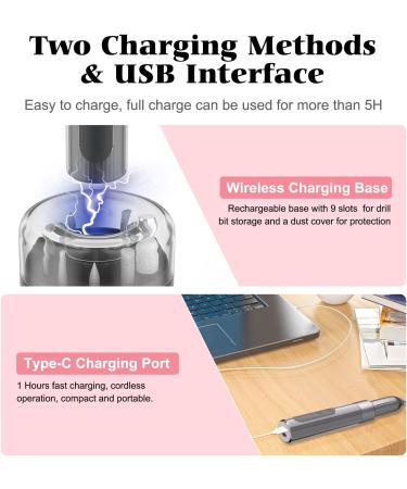 Portable Rechargeable Electric Nail File Kit | 12 Bits, 6 Speeds | Professional Nail Drill for Acrylic & Gel Nails | Dark Gray | Great Gift for Women - Buy Online on GoSupps.com