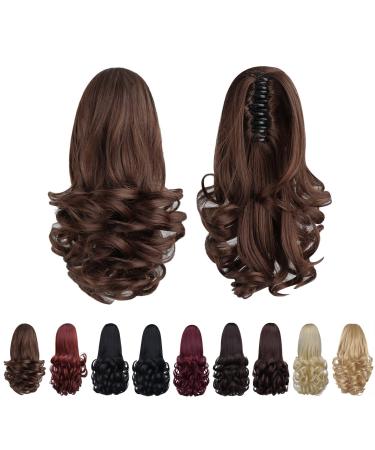 Brown Ponytail Extension Claw Clip Ponytails 12in Curly 3.8 OZ Fake Hair Extensions Hair pieces SYXLCYGG Wig Girl Synthetic Fluffy&not Tangled 12-Medium Brown Mix