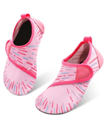 JIASUQI Kids Boys Girls Water Shoes Quick Dry Barefoot Aqua Socks for Beach Swimming Pool 2.5/3 UK Child Easy Line Pink