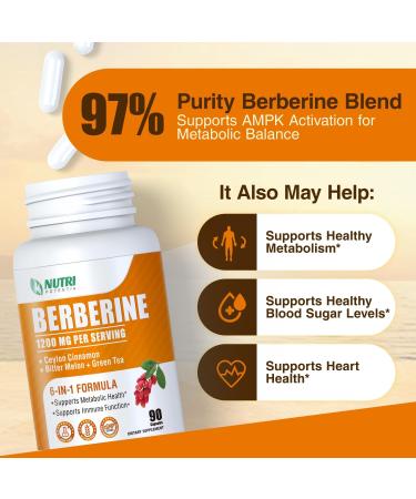 Organic Berberine Supplement-Berberine with Ceylon Cinnamon Bitter Melon & Green Tea Extract Supports Cholesterol Health & Immune Function.Third-Party Tested(Made & Tested in USA).1200mg 90 Capsules - Buy Online on GoSupps.com