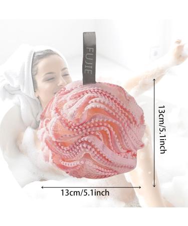 Bath Sponge Body Scrubber Loofah Exfoliating Mesh Pouf Shower Ball Puff Sponges for Women and Men Bathing Accessories - Set of 2 White Pink - Buy Online on GoSupps.com
