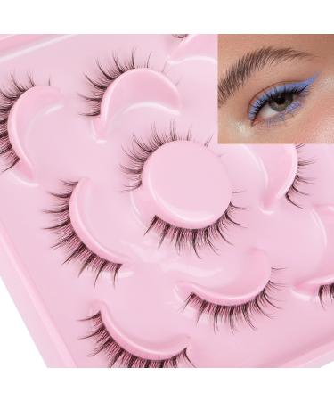 Japanese Lashes Manga False Eyelashes Asian Natural Wispy Mink Eyelashes Clear Band 3D Fake Eye Lashes Pack (6DH6) Clear Band_Small Eye
