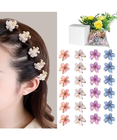 Bakores 24 PCS Mini Flower Hair Clips  Cute Multicolor Small Hair Claw Clips Artificial Crystal Pearl Hairpins  Sweet Bangs Decorative Clips for Women Girls Hair Accessories