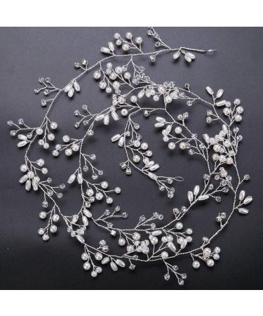 Denifery Bridal Silver Pearl Hair Vine | Wedding Headpiece | Hair Jewelry - Buy Online on GoSupps.com