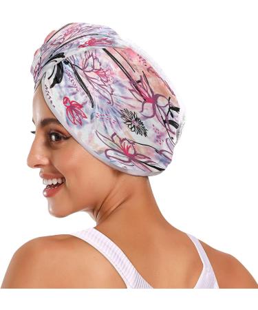 Flower Print Dry Hair Cap Set - 2 Piece Quick Drying Towel & Button Headband | Super Absorbent & Comfortable for All Hair Types - Buy Online on GoSupps.com