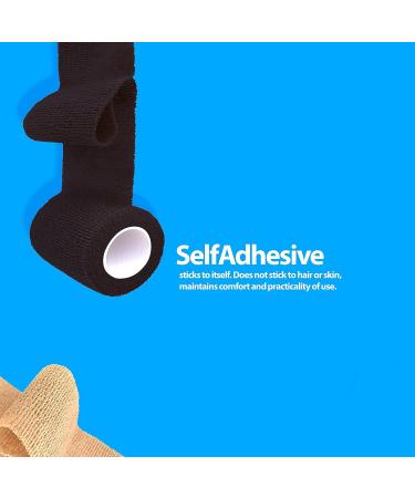 Self Adhesive Bandage Wrap - Breathable Water-Resistant Vet Wrap for First Aid - 12 Rolls 2" x 5 Yards - Black - Buy Online on GoSupps.com