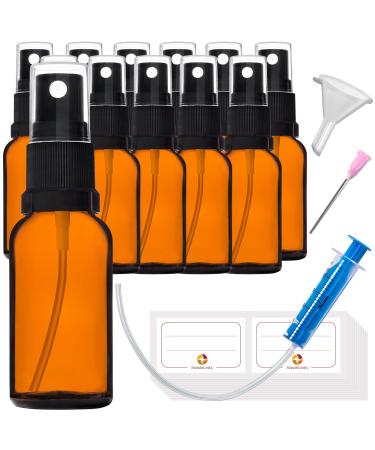 Handsunity 20ml-12Stk spray bottle glass bottle with atomizer-amber pharmacy bottle set with black atomizer Glass Spray bottle made of brown las with 29 pieces of accessories 20ml-12 pieces Black cap
