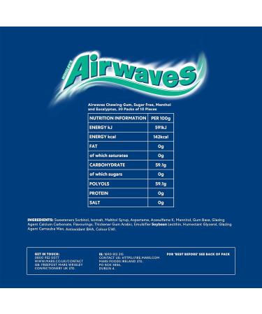 Airwaves Extreme Sugarfree Chewing Gum - Menthol Freshness 30x10 Piece Packs (420g) - Single Menthol & Eucalyptus Flavored Gum - Buy Online on GoSupps.com