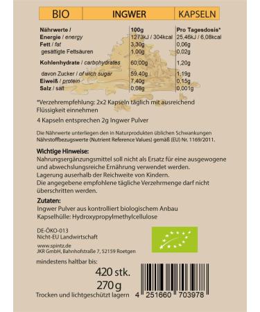 Buy Spintz 420 pc Bio Ginger Capsules | Vegan 2000 mg High Dose | Plastic-Free & Sustainable Packaging - Buy Online on GoSupps.com