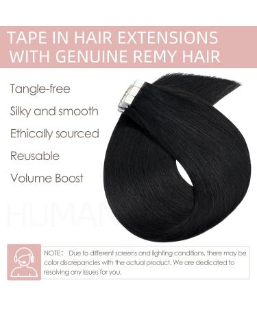Silk-Co Tape Extensions | Real Hair 20stk | Remy Hair Skin Weft | Extreme Adhesive 40g | 35cm #01 Raben Schwarz - Buy Online on GoSupps.com