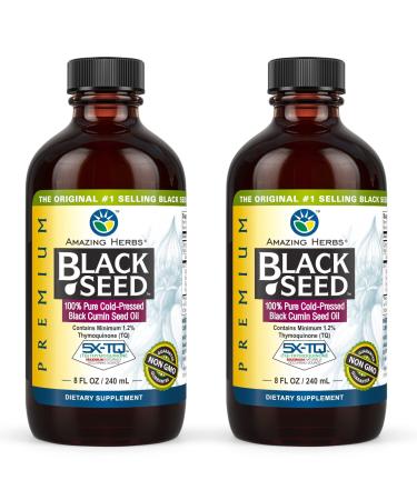 Amazing Herbs Premium Black Seed Oil - Gluten Free, Non GMO, Cold Pressed Nigella Sativa Aids in Digestive Health, Immune Support, Brain Function - 8 Fl Oz (Pack of 2)