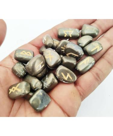 Sharvgun Lot de 25 pierres runiques en pyrite dor e avec tableau en bois MDF runique grav lettrage symbolique pa en velours noir/rouge pochette incluse bo te cadeau - Buy Online on GoSupps.com