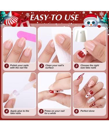 MELLIEX Christmas Fake Nails Artificial Full Cover Press on Nails 48 Pieces Xmas Coffin False Nail Tips Santa Claus Snowflake Elk Nail Art Decorations with Nail Glue and Nail Files - Buy Online on GoSupps.com