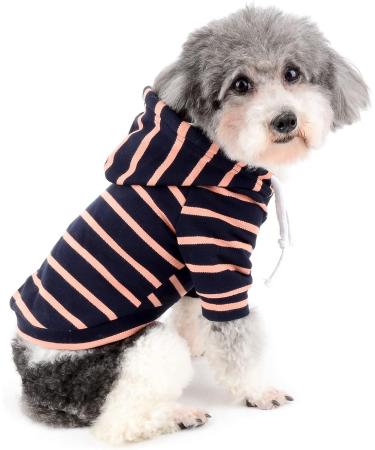 Zweitea Striped Hoodie for Small to Medium Dogs | Soft Short Sleeve Puppy Sweatshirt | Navy Blue Dog Clothes - Buy Online on GoSupps.com