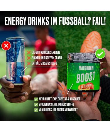 Matchday Nutrition Boost - 90 Minutes of Full Throttle Football | ATP Booster with Amino Acids & Carbs | Enhanced Speed Explosiveness & Endurance | 20 Portions (Ice Tea Peach) - Buy Online on GoSupps.com