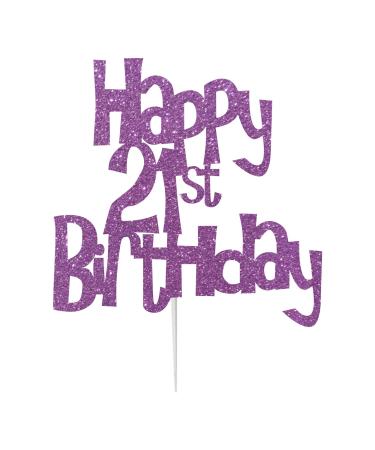Happy 21st Birthday Cake Topper Decoration in Fun Style (Made in UK) - Light Purple