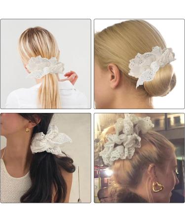 2 Women's White Lace Hair Loops Fashionable Large Lace Hair Ropes Elastic and Soft Hair Bands Ponytail Braid Hair Accessories Suitable for Women and Girls with Thick Hair and Large Wavy Curls - Buy Online on GoSupps.com