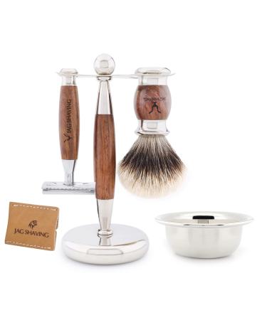 Jag Shaving Razorset - Jag's Lee Range 5 -part shaving set - Silberspitz Dachshaar Razor brush - Double edge of razor plane - shaving rapids - Leather bag for shaving plane - shaving bowl - wood set