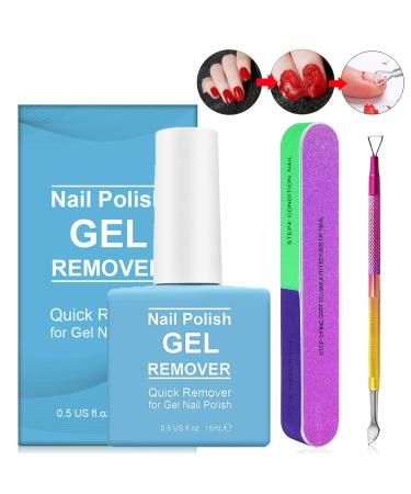 Nail Polish Remover Quicker Easier Gel Polish Remover with Nail Buffer & Cuticle Pusher Tool Set Gel in 2-5mins Gel Remover Polish for Home DIY