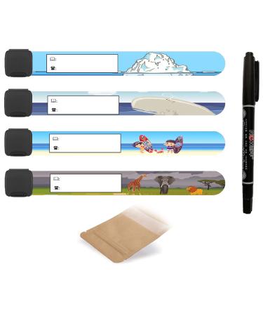 Emergency bracelet for children + pen I 4 pieces I waterproof i reusable i sos bracelet for labeling