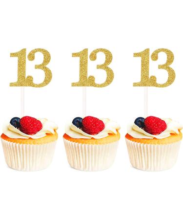 Unimall 20 Pieces Number 13 Cupcake Toppers Gold Glitter 13th Birthday Cupcake Picks Mini Cake Decorations for 13 Years Old Birthday Anniversary Party Supplies - Buy Online on GoSupps.com