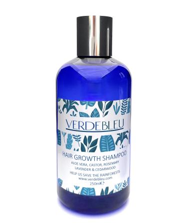 99% Natural Hair Growth SHAMPOO - CASTOR ROSEMARY LAVENDER & CEDARWOOD 250ml by VERDEBLEU No Sulfates Parabens PH Balanced. We Donate 5% of Profits to Save the Rainforests