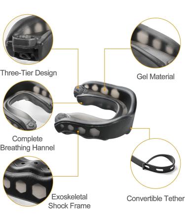 2-Pack Youth Football Mouth Guard with Strap | Professional Sports Mouthpiece for Boxing, MMA, Hockey, Rugby - Black - Buy Online on GoSupps.com