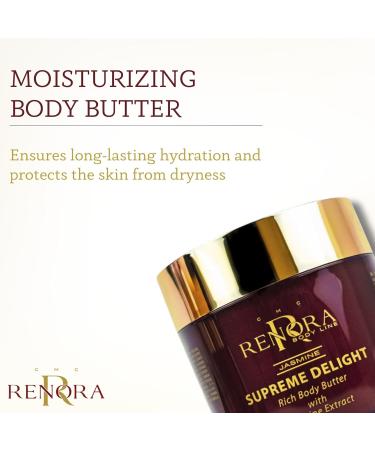 Renora Body Butter Moisturising Body Cream with Hyaluronic Acid and Vitamins | Supreme Delight | Moisturising Firming and Nourishing Jasmine Scent Vitamins E+C+F and Urea | Smooth Texture | 200 ml - Buy Online on GoSupps.com