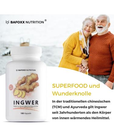 Buy BAFOXX Nutrition Ginger Capsules - 180 Vegan Capsules 300mg Ginger Powder - Natural Additive-Free - Premium German Quality for 6 Months Supply - Buy Online on GoSupps.com
